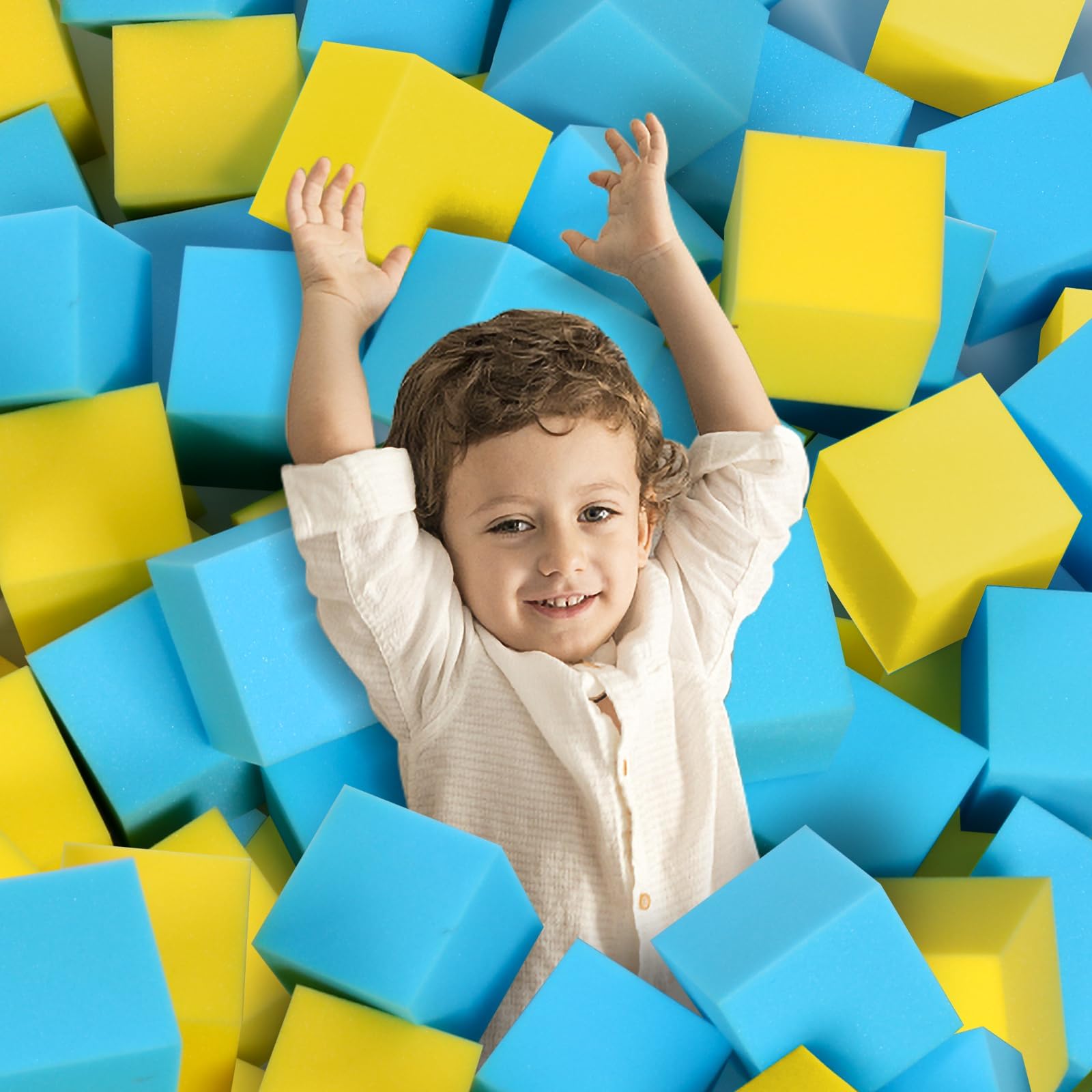 Foam Pit Cubes, 24 PCS 5 Inches Gymnastics Foam Blocks Trampoline Blocks, Multi-Sport Protective Padding for Freerunning, Trampoline, Parkour, Skate Parks & BMX - Blue & Yellow