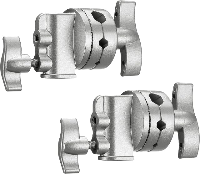 NEEWER Multifunctional Heavy Duty 2.5in Grip Head Swivel Head Holder Mounting Adapter for C Stand, Light Stand, Boom Arm, Photographic Equipment with 1/2, 1/4, 3/8, 5/8in Mount, 2 Pack (Silver)