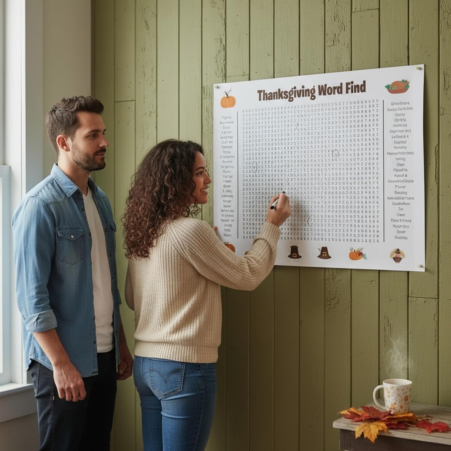 AyeBeau Thanksgiving Word Search Poster, Giant Holiday Word Find Wall Poster for Thanksgiving and Christmas, 36" X 24" Wall Game with 50 Words for Family Holiday Party Activity (Thanksgiving) - Image 3
