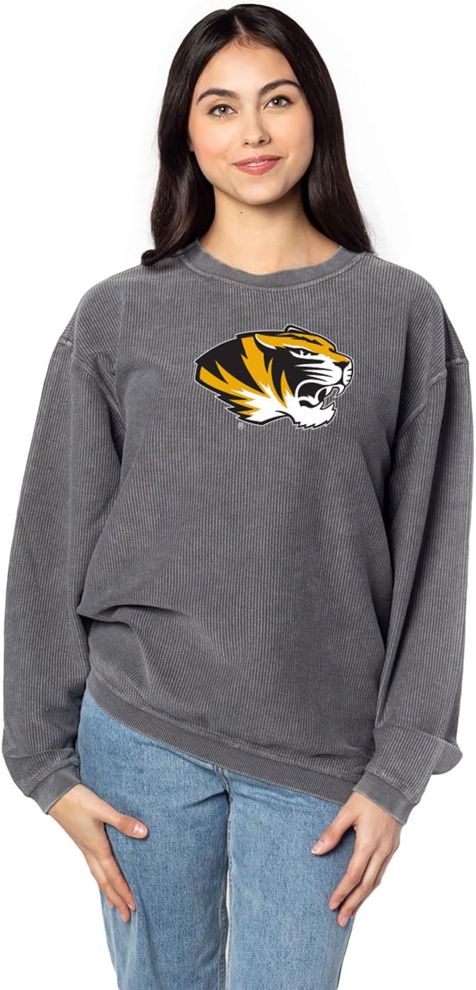 chicka-d Women's Oversized Original Corded Crew Fleece Sweatshirt | NCAA Primary Icon Team Color - Image 4