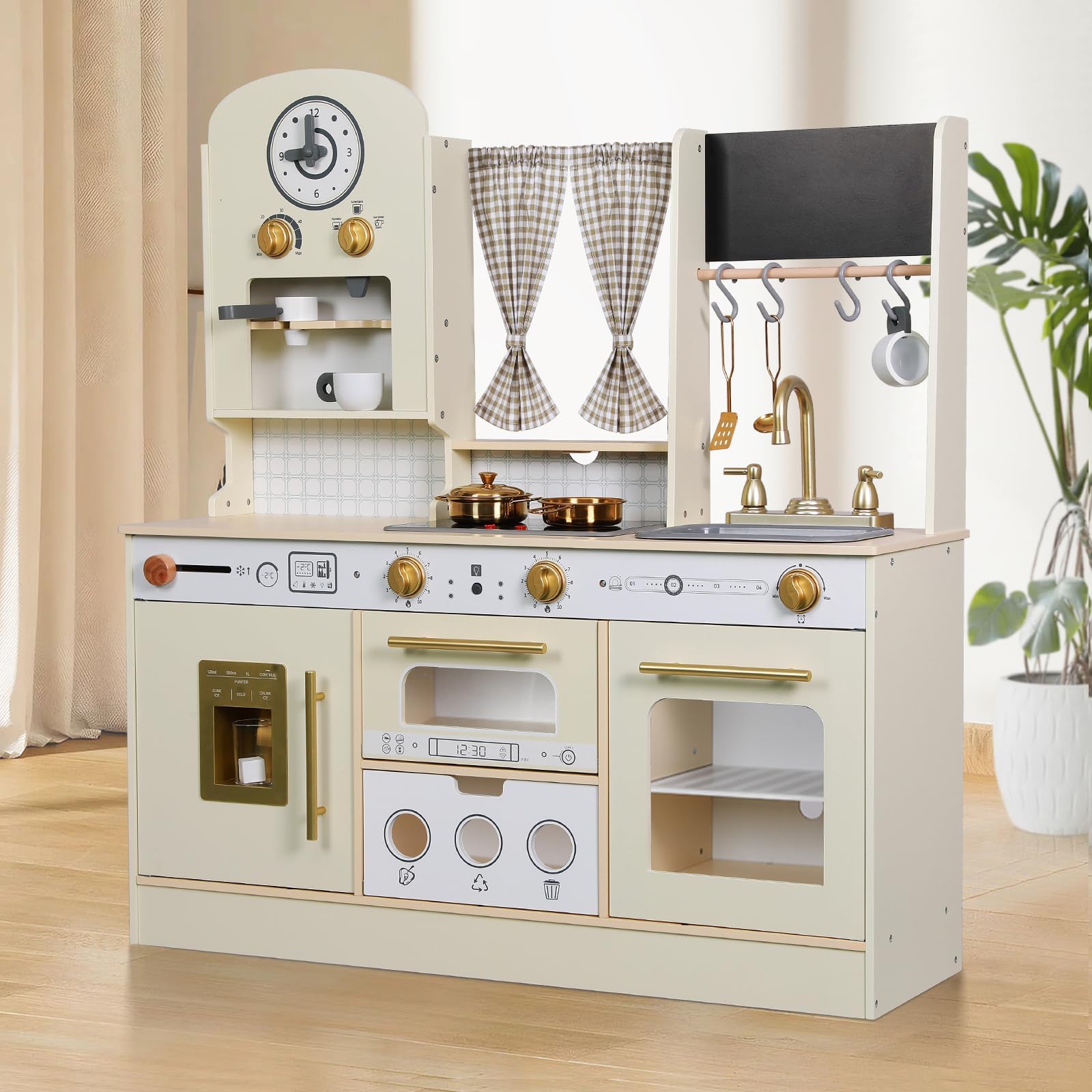 EDUBEBO Set da cucina per bambini, regolabile in altezza, viene fornito con vari accessori da cucina, giochi di ruolo per bambini dai 3 agli 8 anni (bianco)