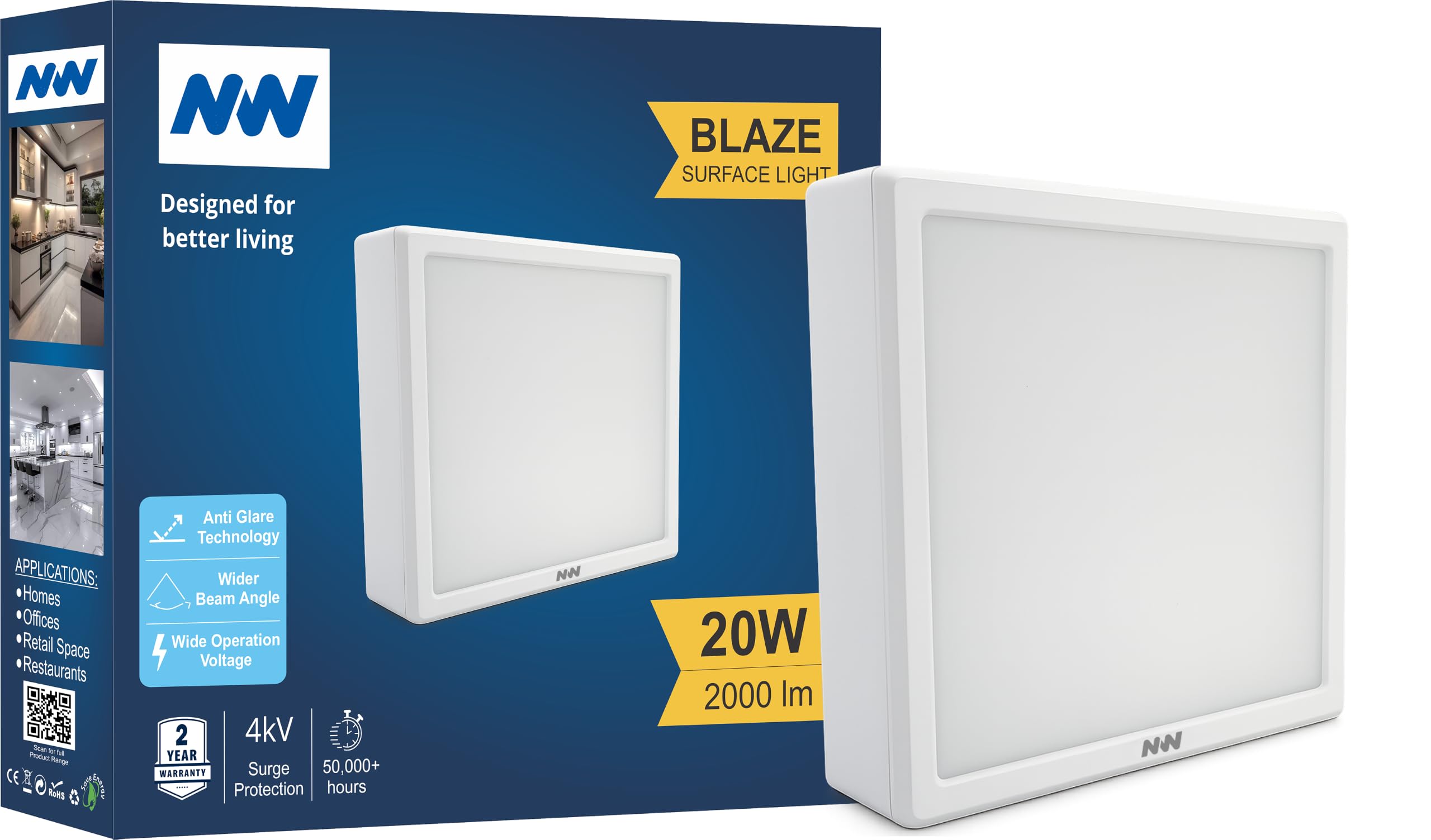NW 20W Blaze Square Surface Downlight | Surface Mount LED Downlight for Ceiling | Energy Efficient | 2 Years Warranty | BIS Certified | Light Color- Warm White (Pack of 1)-image-35