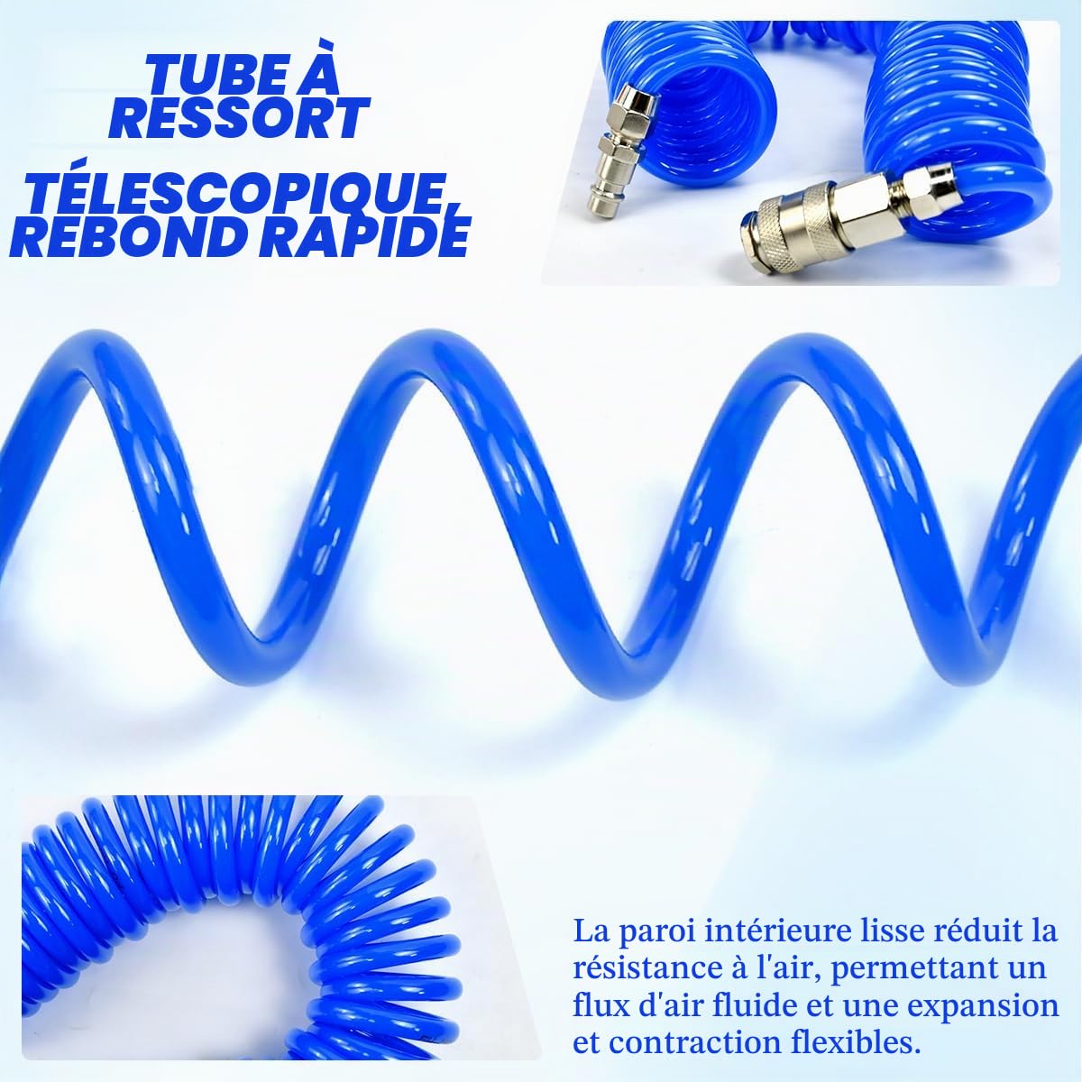 6m Tuyau À Air Comprimé Spiralé Air Comprimé Avec Raccord Rapide 1/4" Tuyau À Air Comprimé Pour Compresseur Pu 8 Mm Pour Compresseurs Comprimé Jusqu'À 10 Bars Max.