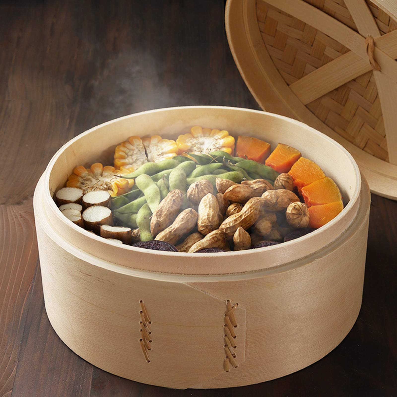 Cestello Per Cottura A Vapore in Legno A 3 Livelli - Steamer Per Gnocchi Da 10,6 Pollici Ideale Per Dim Sum, Verdure, Panini Al Forno E Altro - Profondità Interna 2,7 Pollici - Facile Da Pulire