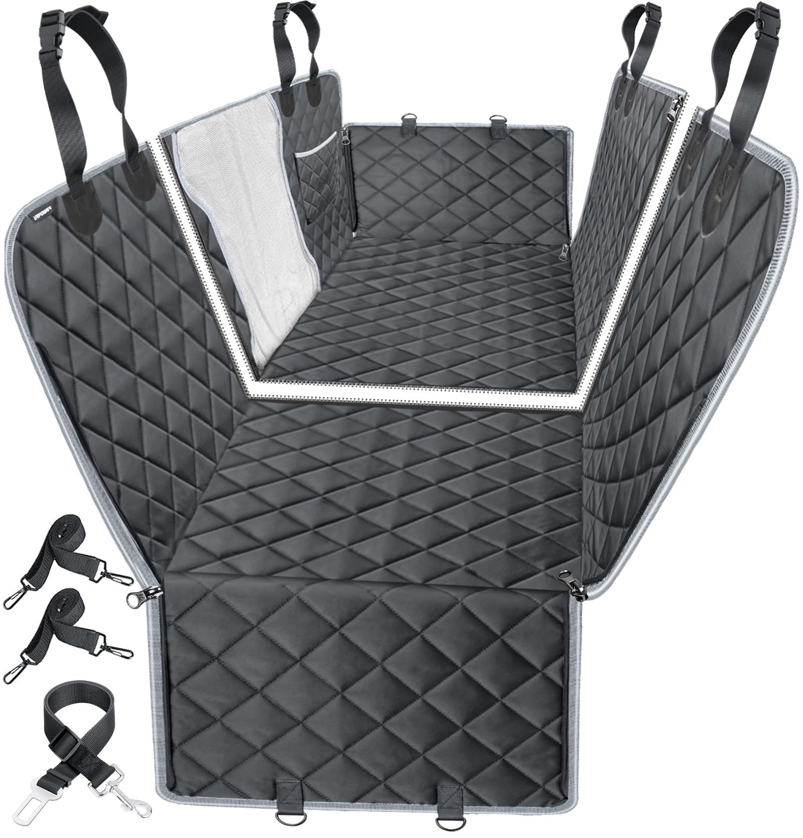 URPOWER Upgraded Dog Seat Covers with Mesh Visual Window 100% Waterproof Dog Car Seat Cover Nonslip Pet Seat Cover for Back Seat with Storage Pockets, Washable Dog Hammock for Cars Trucks and SUVs