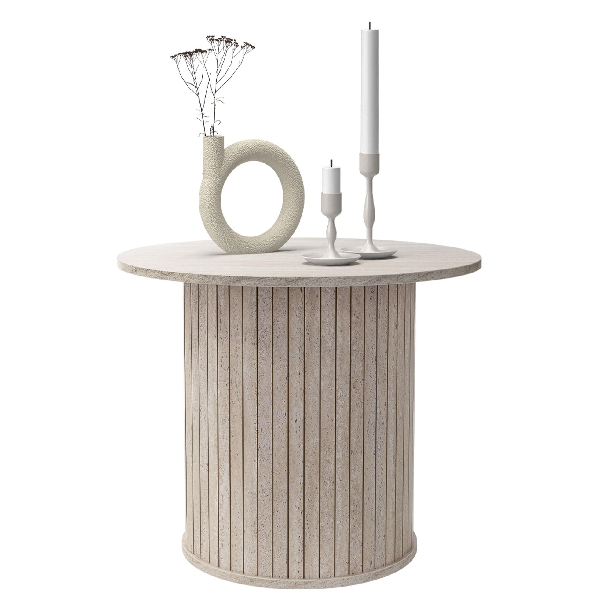 ML-Design Couchtisch rund Ø60 x 50 cm, Stein-Optik, Beige, Wohnzimmertisch mit überstehender Tischplatte, Beistelltisch ideal für Wohnzimmer, Kaffeetisch im modernen Stil, Sofatisch für Tee und Kaffee