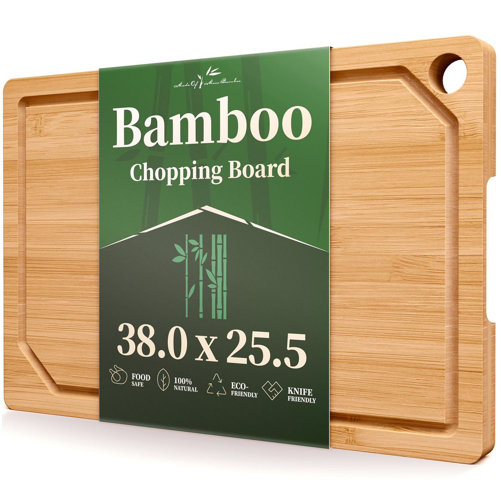 Kitsure Bamboo Chopping Board - Multi-Size Wooden Chopping Boards for Kitchen, Kitchen Essentials with Deep Juice Grooves, Cutting Board for Prep & Serving, Large, Natural, 37.8 x 25.5 cm