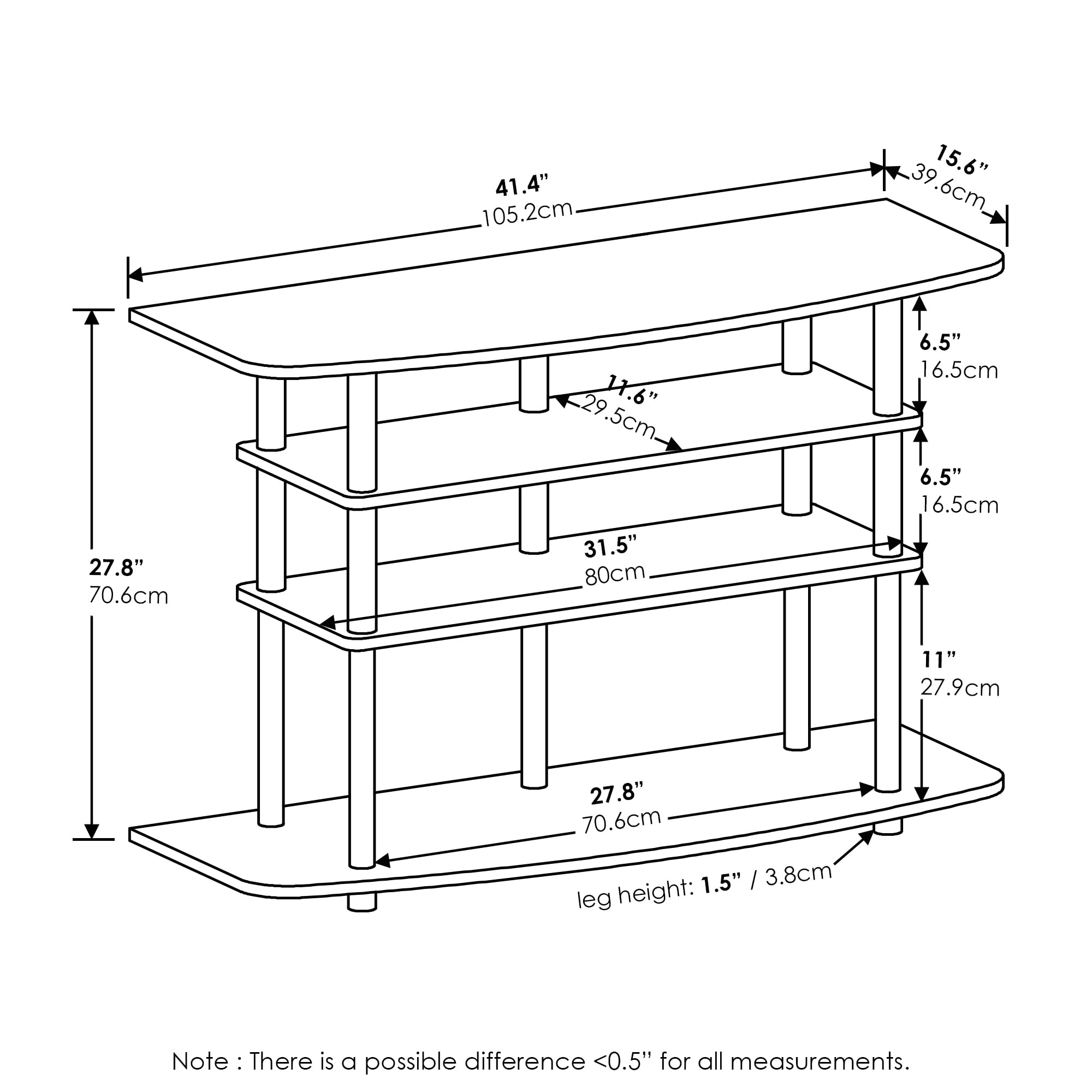 Furinno Frans Turn-N-Tube Supporto TV a 4 ripiani per TV fino a 46, rovere bianco