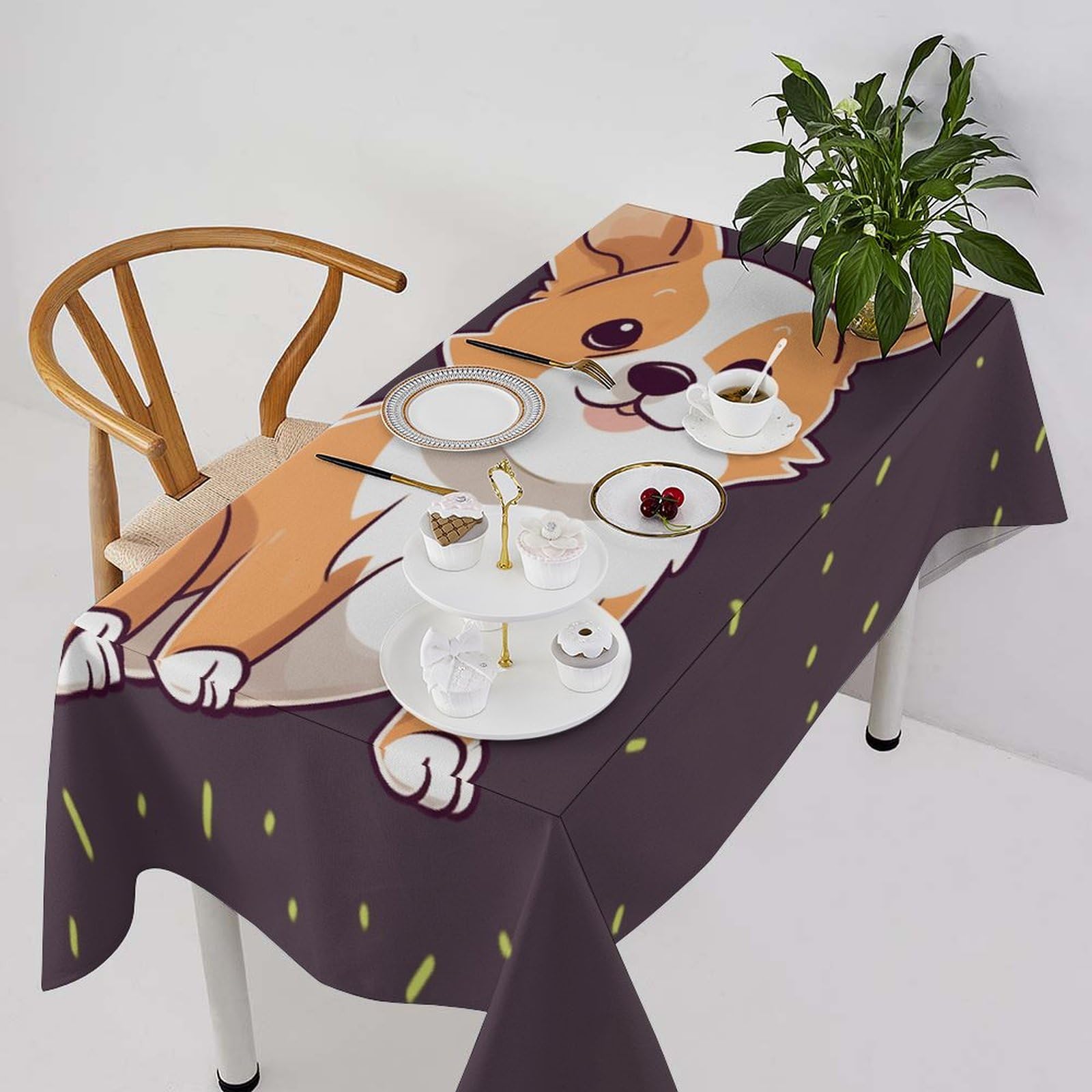 Nappe rectangulaire 140x140 corgi imperméable lavable pour table de cuisine