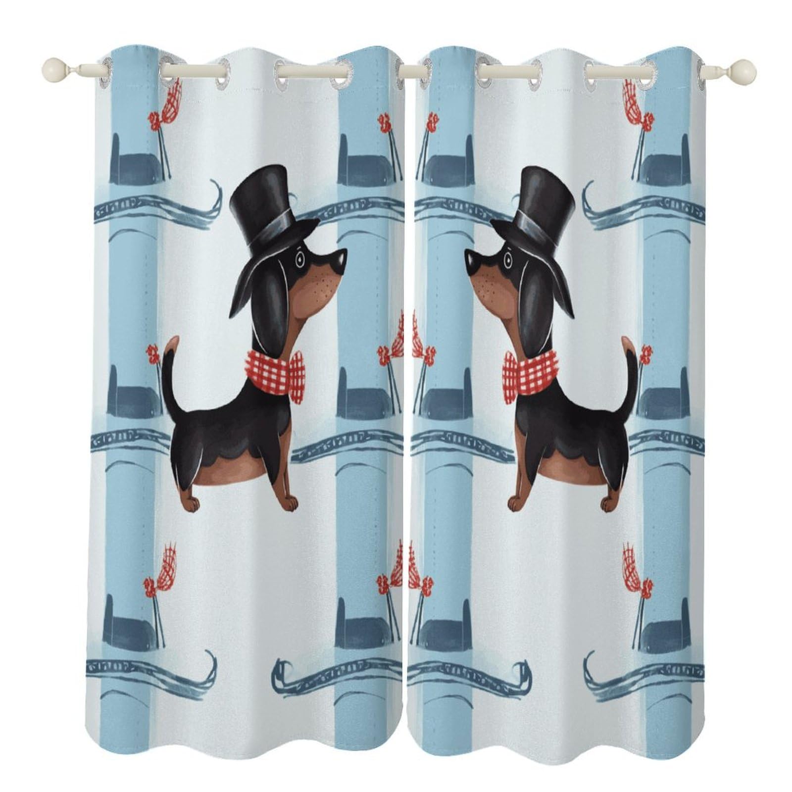 Rideaux occultants teckel lot de 2 pour chambre - Bleu marine thermique