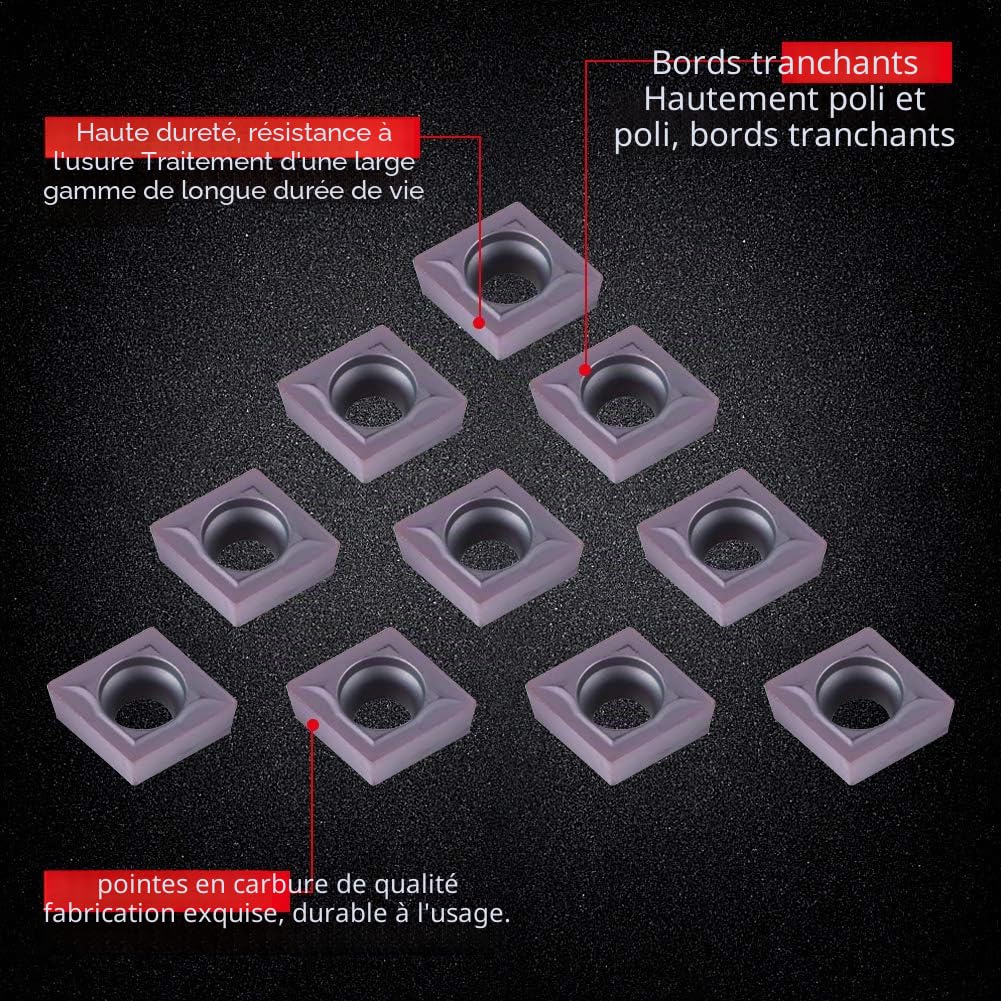 Fraises à plaquette en carbure 10 pièces, pointe en carbure CNC à haute dureté Inserts lame CCMT09T304 VP15TF, avec boîte, pour le traitement de l'acier 45, de l'acier A3, d'autres matériaux