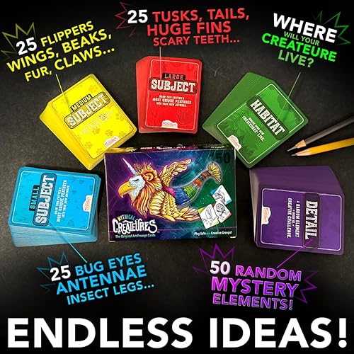 Miniatura 2 de Mythical Creatures Art Prompts - Juego de cartas de 150 tarjetas de dibujo y millones de mash-Ups - Juego de imaginación para niños,