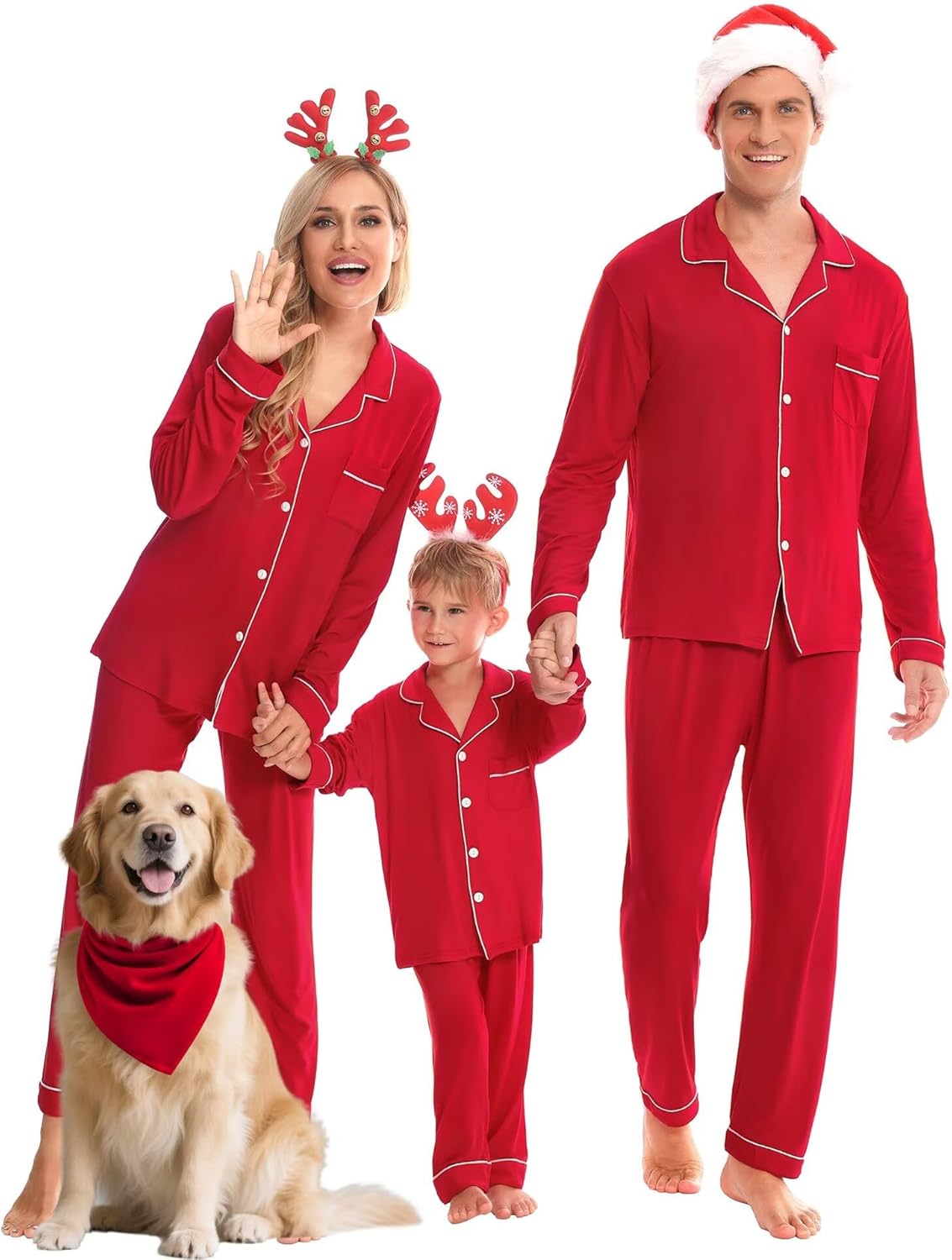 SWOMOG Matching Family Christmas Pajamas Set Long Sleeve Festival Party Pj Set Button-Down Sleepwear