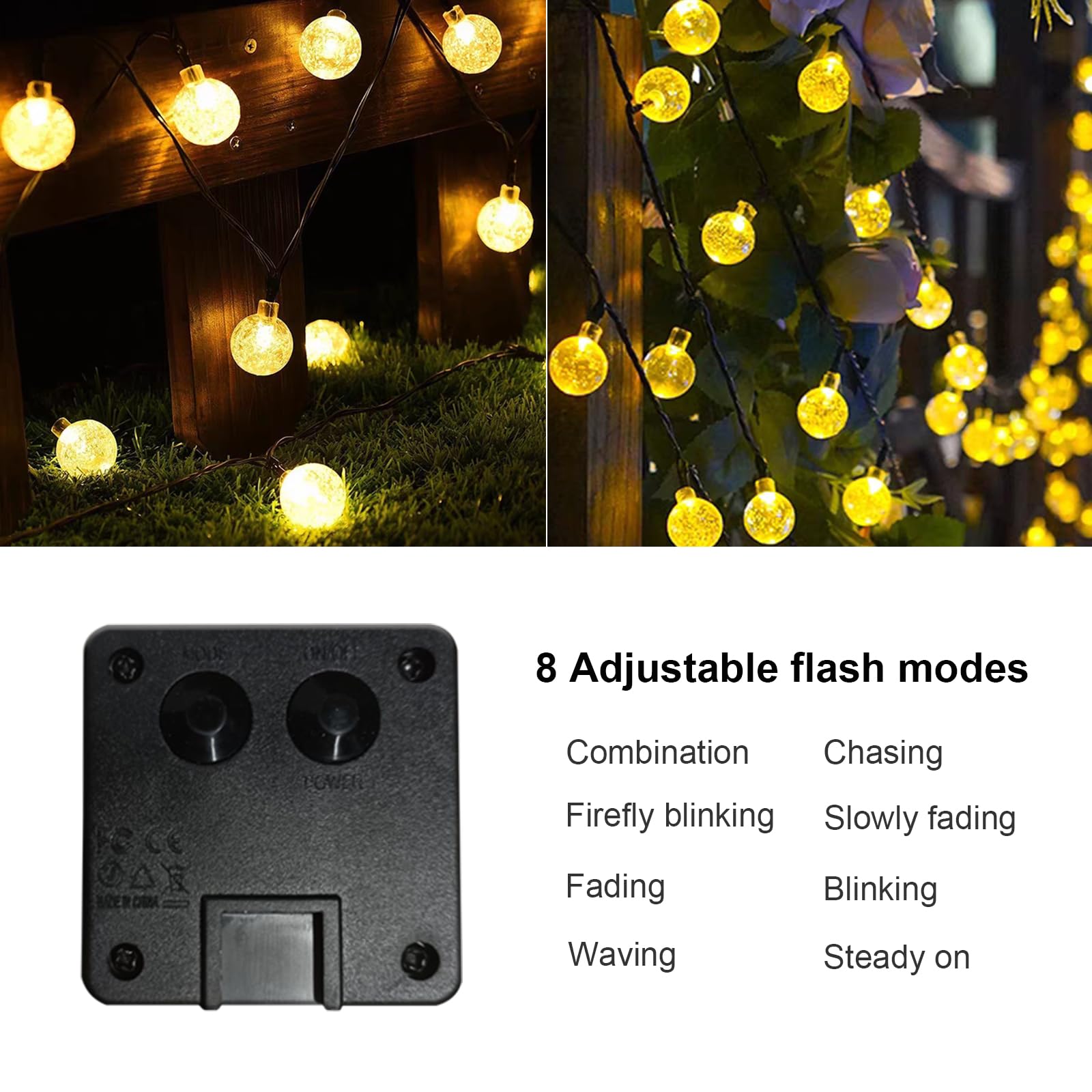 LQWELL® Catena di luci a energia solare per esterni, giardino, luce a energia solare, sfere di cristallo, 20 LED, 5 m, IP44, 8 modalità, per esterni, giardino, terrazza (5M 20LED Bianco Caldo)