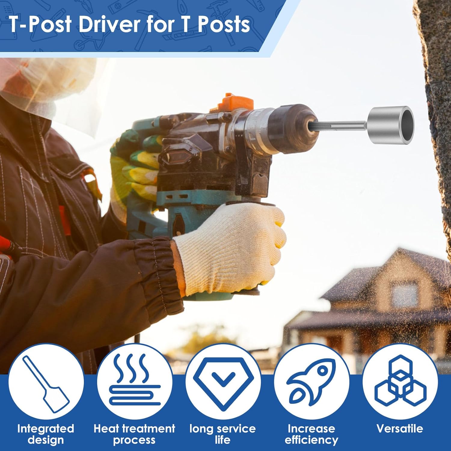 SDS Max Shank T-Post Driver for T Posts,One-Piece Ground Rod Driver Adapter Bits,T Post Driver and Fence Post Pounder Work with SDS-Max Rotary Hammers and Demolition Hammers (2 Inch Diameter Head)