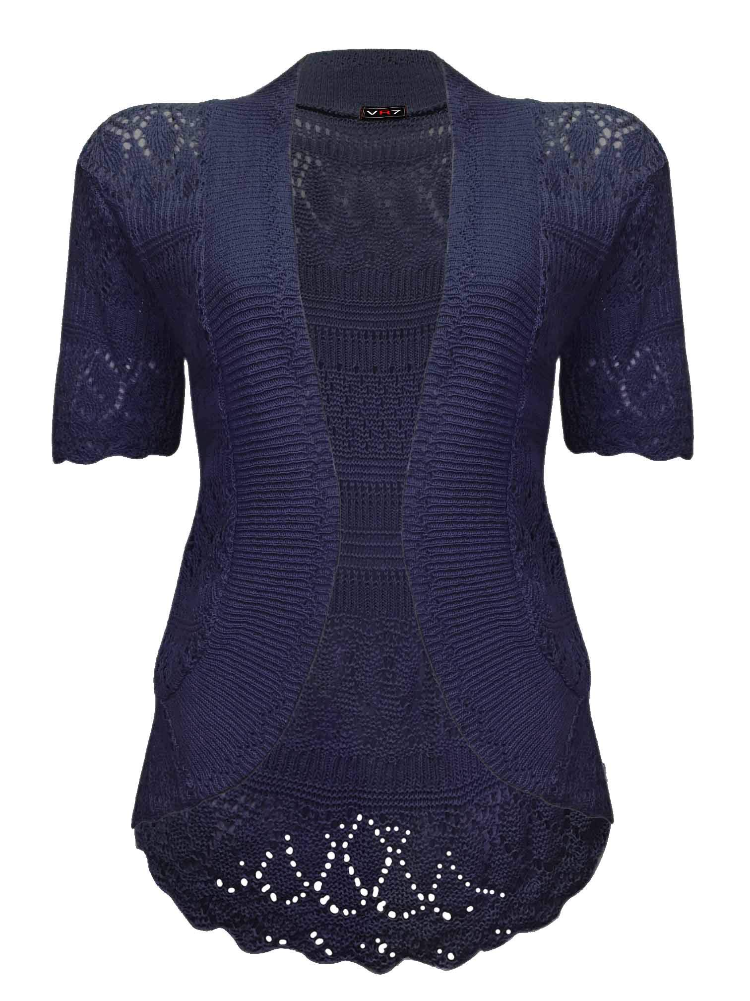 Vr7 Women's Navy Bolero Cardigans For Shrugs Light Weight Short Sleeves Knitted Shrug Crochet Lace Cardigan Cotton Summer Kimono Jackets Uk Casual Cropped Bolero For Evening Dress
