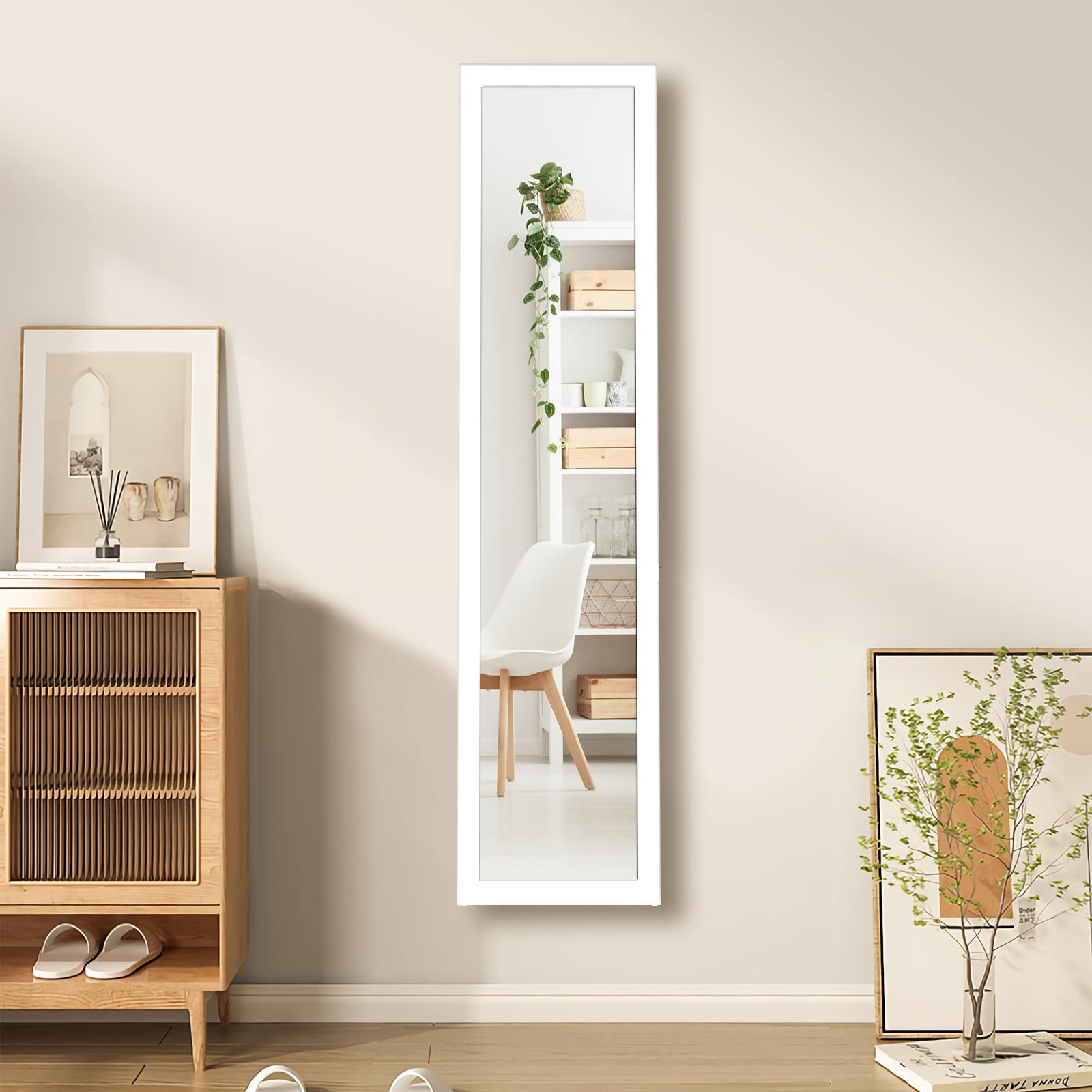 RELAX4LIFE 2 in 1 Ganzkörperspiegel, 155 x 37 cm, rustikale Standspiegel & Wandspiegel, Ankleidespiegel mit Holzrahmen & Hartglas, verstellbar & freistehend, für Schlafzimmer, Garderobe, Flur, Weiß