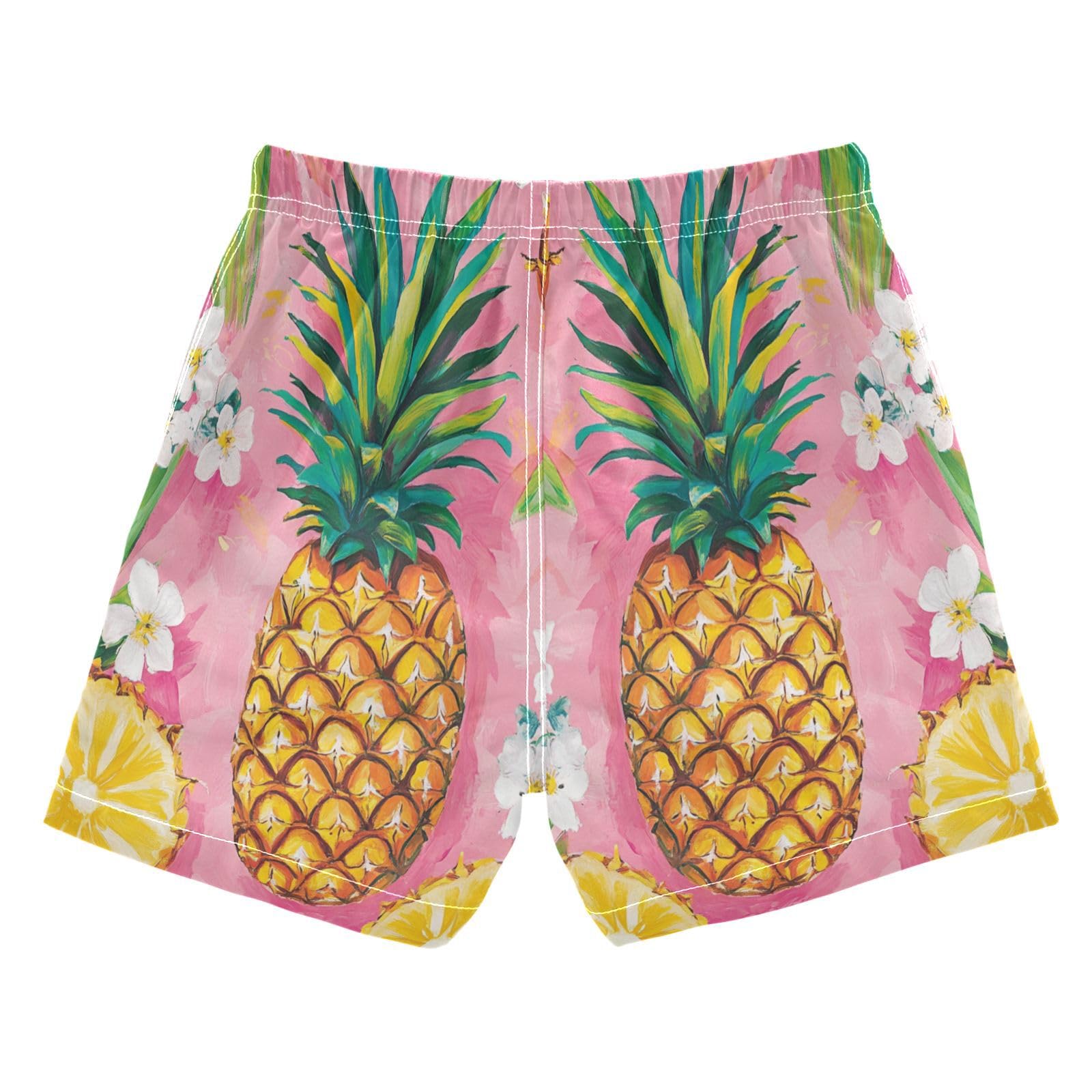 Jucciaco Boys Beach Board Shorts Pineapple Fruit Watercolor Quick Dry Swim Trunk Swimwear for Kids