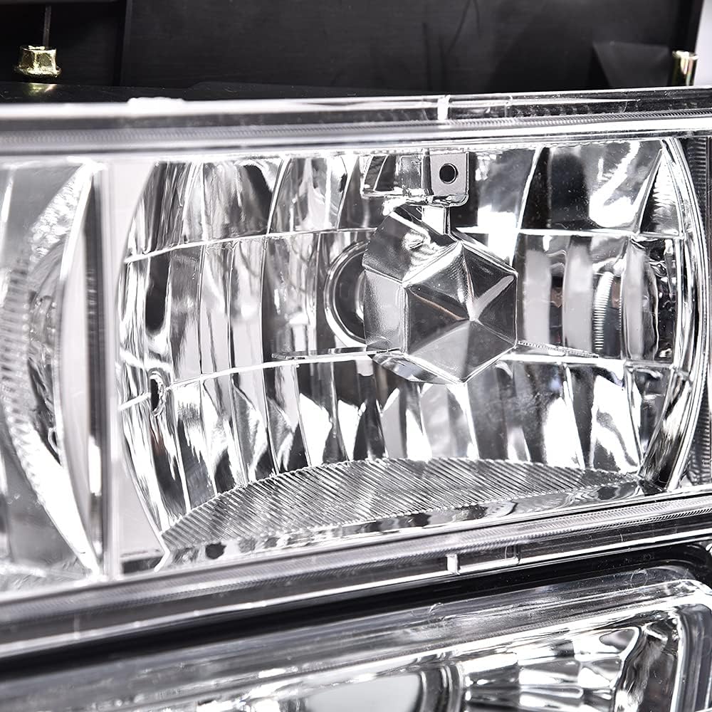 CHEDA Headlights Assembly Compatible with 1994-1998 Chevy C10 C/K 1500 2500 3500 Fit 94-99 Chevy Tahoe Suburban（Clear lens Chrome Housing Amber Reflector） Faros Conjunto De Faros