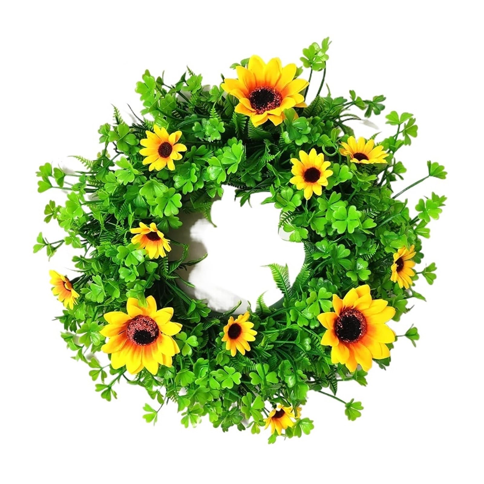 Door Wreath 30cm Spring Summer Artificial Sunflower Clover Wreath Simulation Front Door Hanging Garland Home Decoration