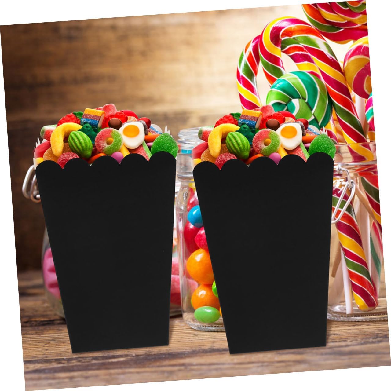 Healvian 100pcs Black Paper Popcorn Boxes Popcorn Favor Buckets Decorative Snack Containers for Wedding Party Movie Night Supplies