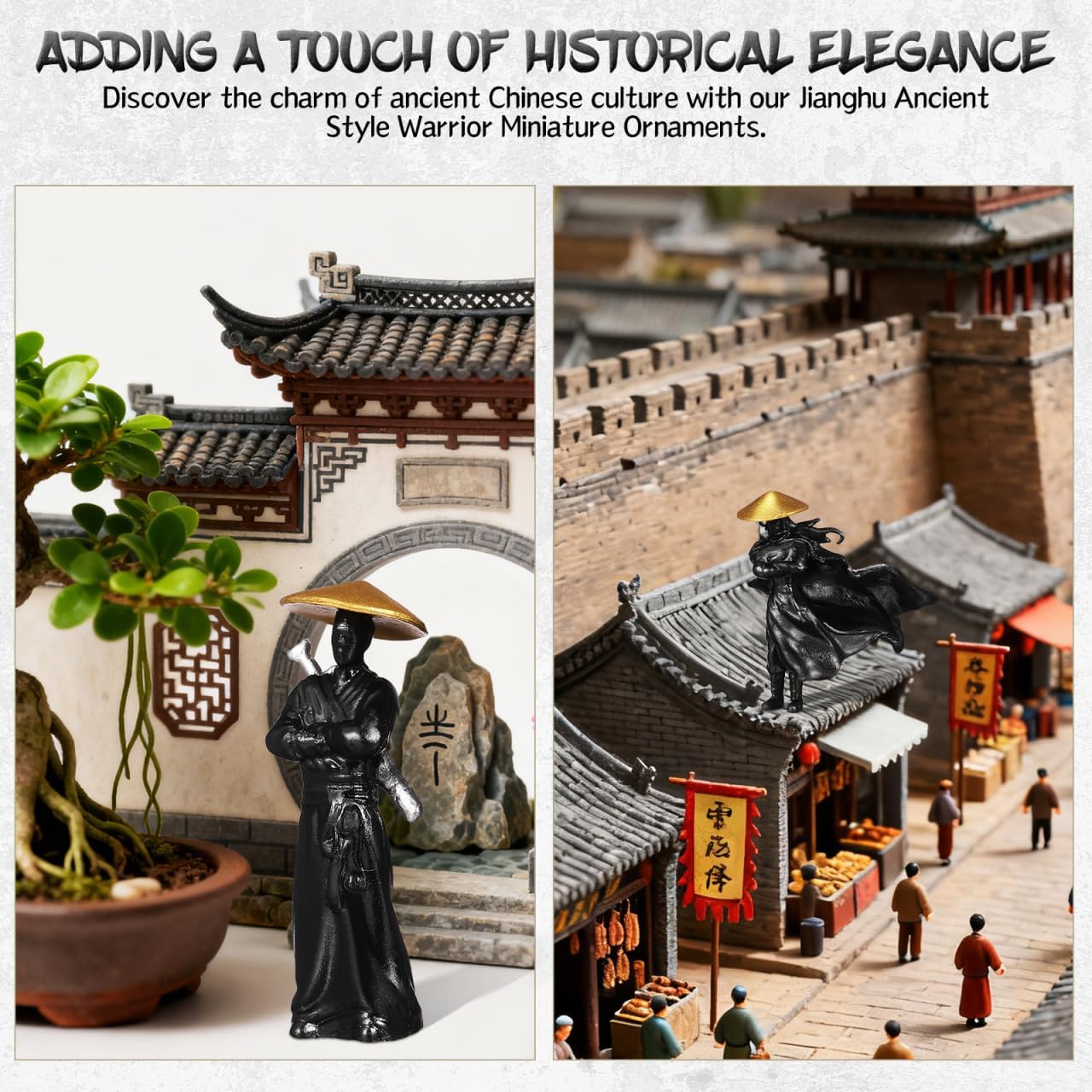 Homoyoyo 2pcs Miniature Ninja Figurines - Resin Zen Garden Statues - Tiny Samurai Kimono Models for Home