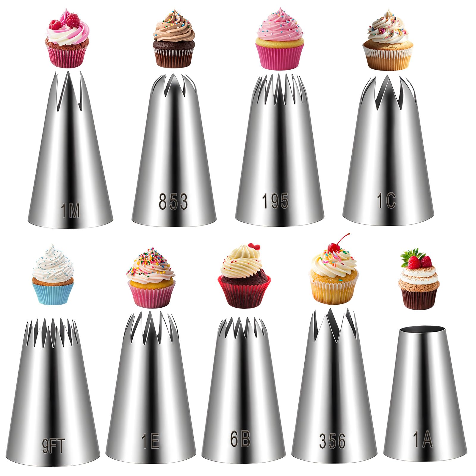 9PCS Churro Piping Bags Set, Stainless Steel Icing Tips Set Large Piping Tips Sets, Open Star Pastry Tip for Cake Decorating for Effortless Floral Star and Swirl Creations