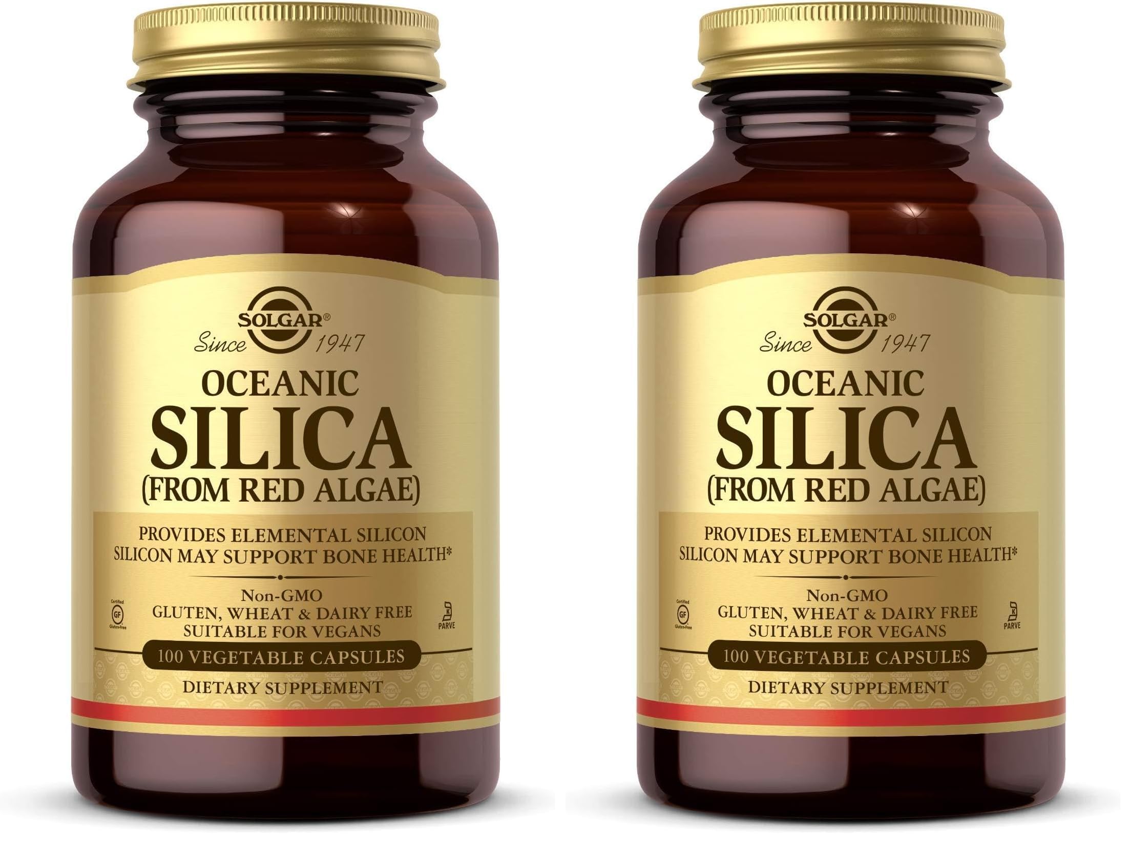 Solgar Oceanic Silica from Red Algae 25 mg,100 Vegetable Capsules - Excellent Source of Calcium,Supports Bone Health - Non-GMO,Vegan,Gluten Free,Dairy Free,Kosher - 50 Servings,(Pack of 2) 100 Count (Pack of 2) Standard Packaging