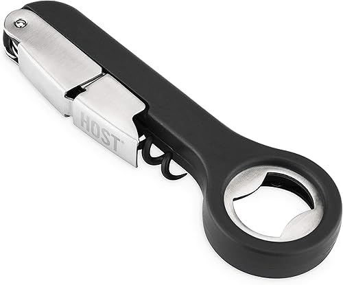 Miniatura 9 de Host Sacacorchos de doble bisagra, abridor de botellas de acero inoxidable y cortador de lámina, llave de vino, accesorios de bar, juego de 1, negro