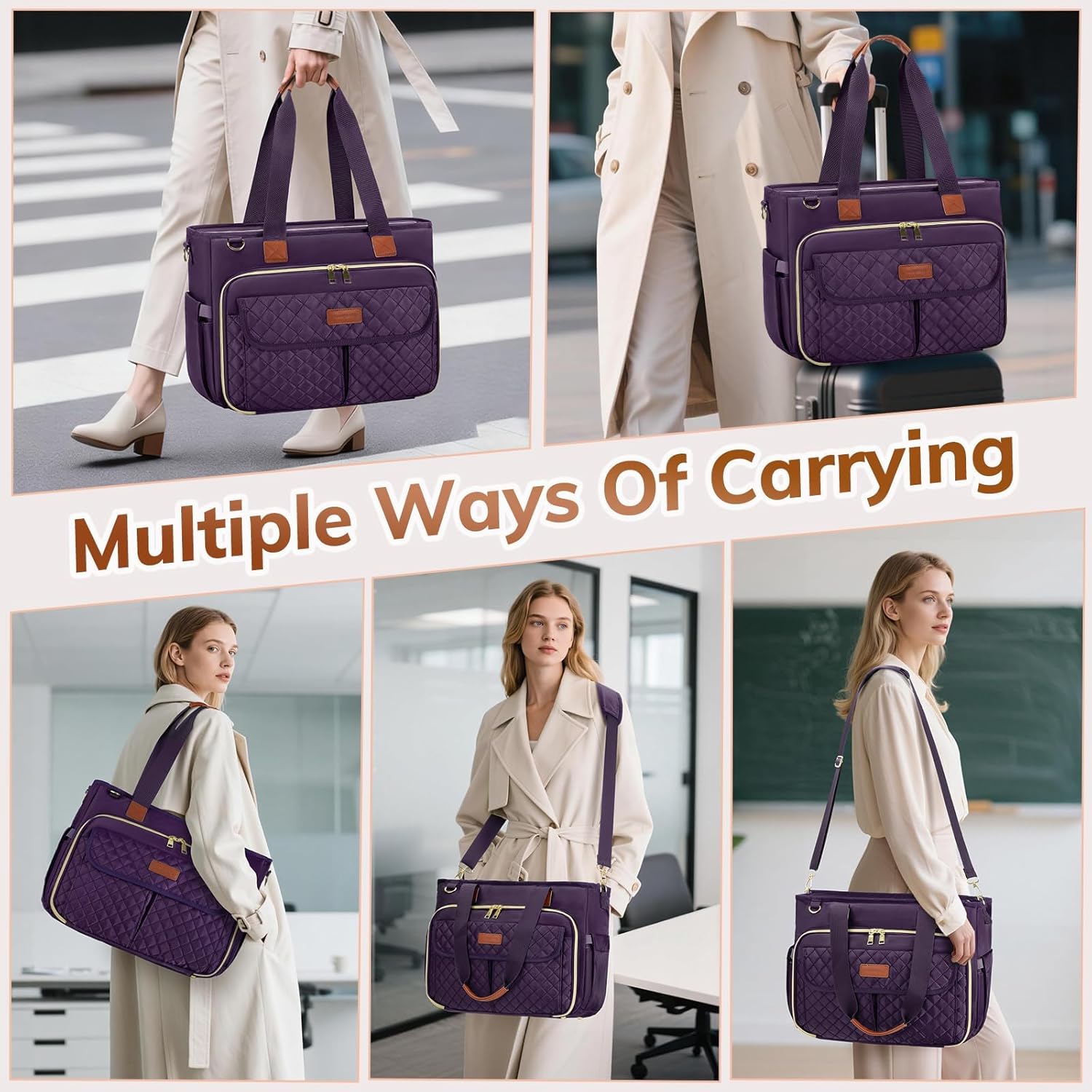 RAINSMORE Teacher Tote Bag for Women Work Bags 15.6 Inch Laptop Tote Bag with Large Cup Holder Nurse Bag Computer Handbag - Image 5