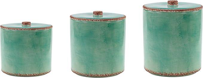 Paseo Road by HiEnd Accents Patina Turquoise 3 Piece Canister Set for Kitchen Counter, Ceramic Food Storage Jars with Lids, Southwestern Rustic Cabin Lodge Canisters for Coffee, Sugar, Tea, Flour