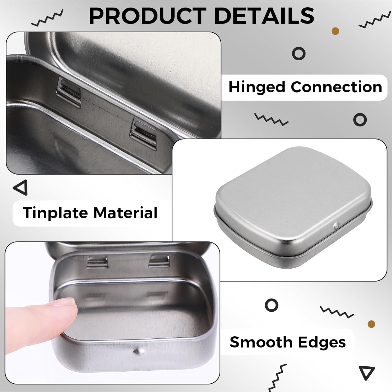 100 Pcs Metal Hinged Tin Box Rectangular Small Tin Container with Lid Mini Portable Tinplate Storage Box for Drawing Pin, Candies, Jewelry, Crafts, Button, Pill 2.4 x 1.8 x 0.6 Inch(Silver)