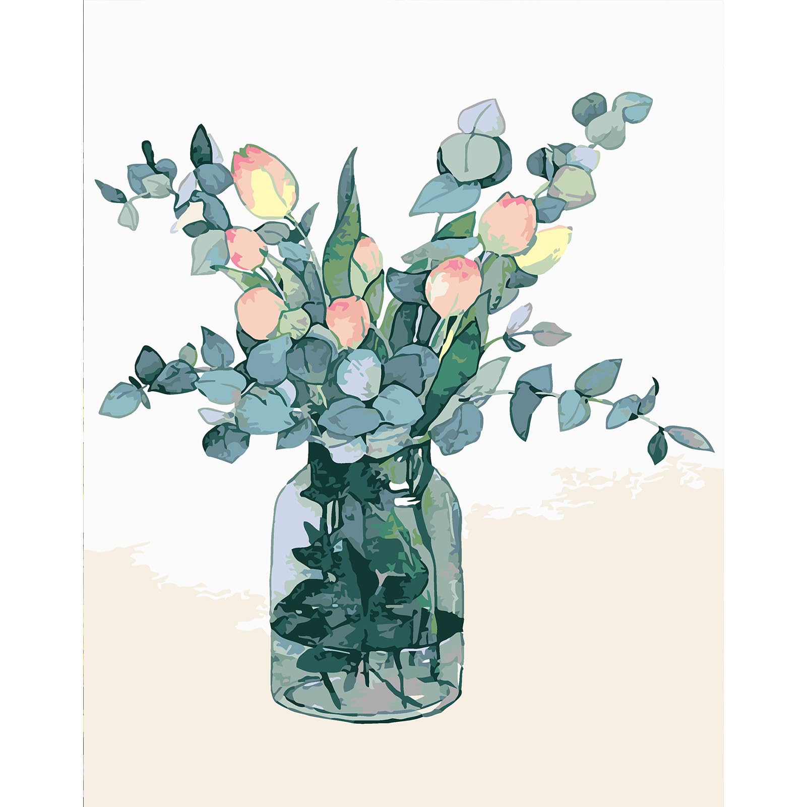DAERLE Pintar con Numeros para Adultos Flor Acuarela, DIY Pintura por Números Florero Planta, DIY Cuadro al óleo con Número 30x40cm (Sin Marco)