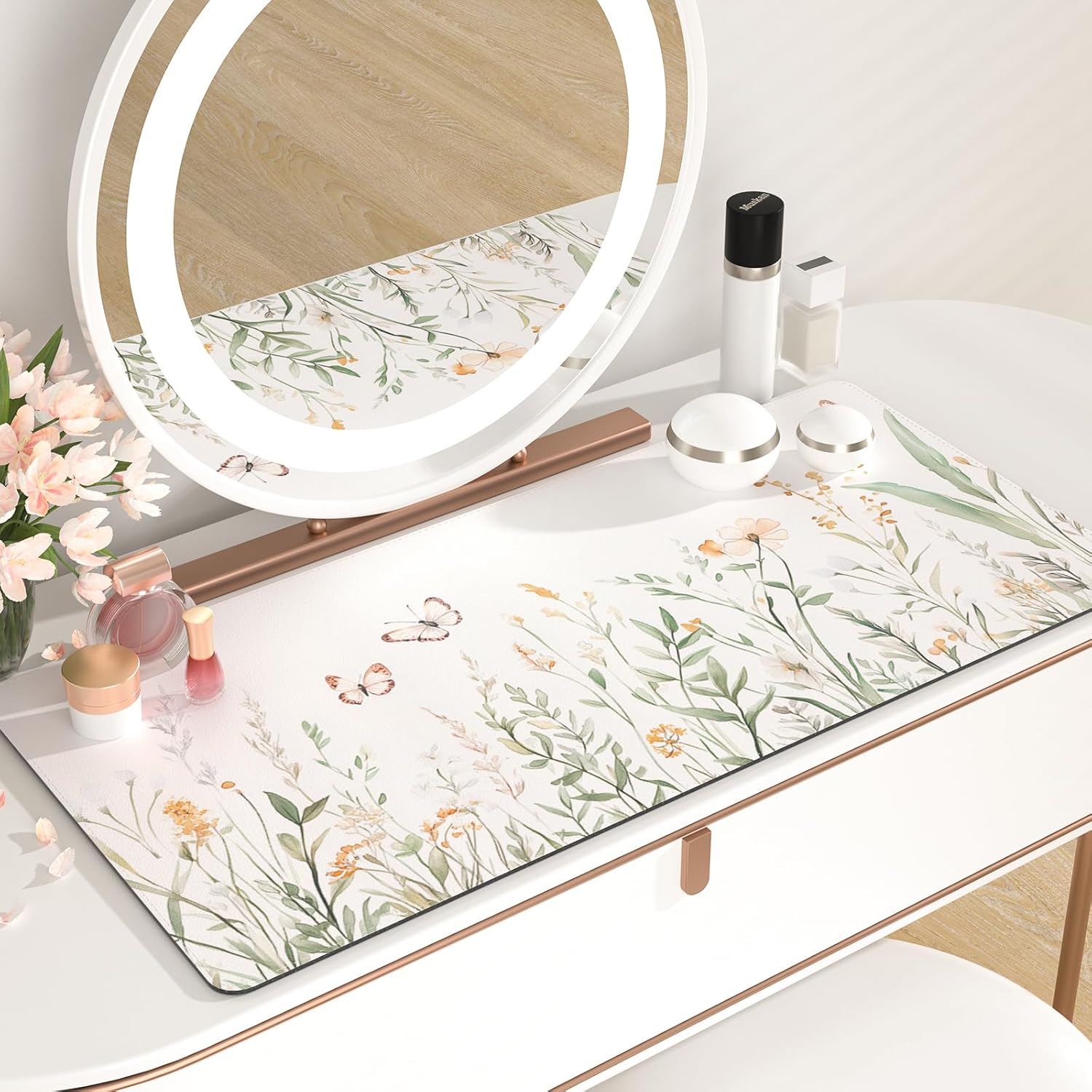 QIYI Large Mouse Pad for Desk, Floral Computer Desk Mat for Keyboard and Mouse, Non-Slip Rubber Base Waterproof Leather Desk Pad, Green Leaves Gaming Mousepad Office Desk Accessories, 31.5" x 15.7" - Image 6