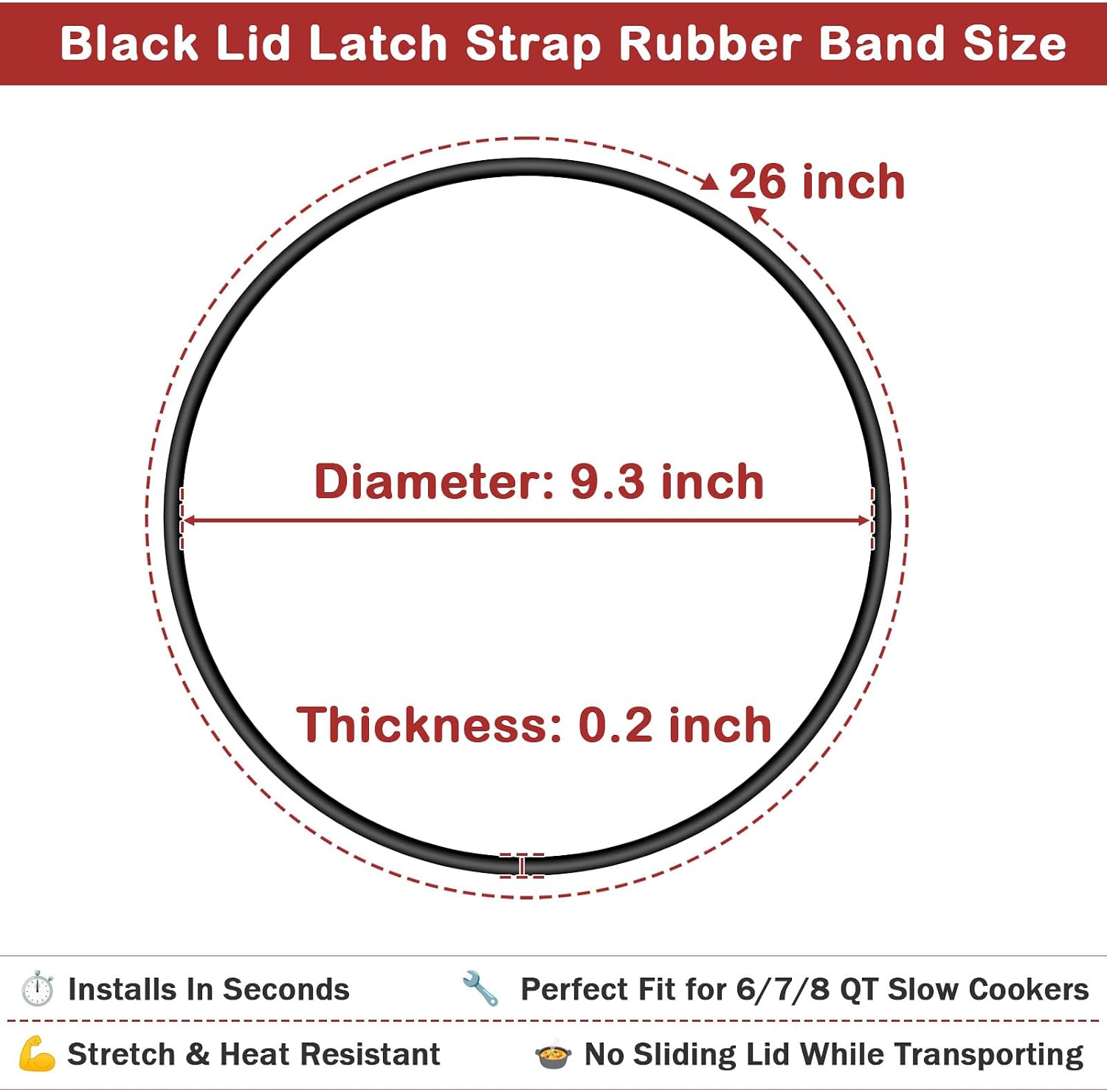 Black Lid Latch Strap Rubber Band 6,7,8 Quart