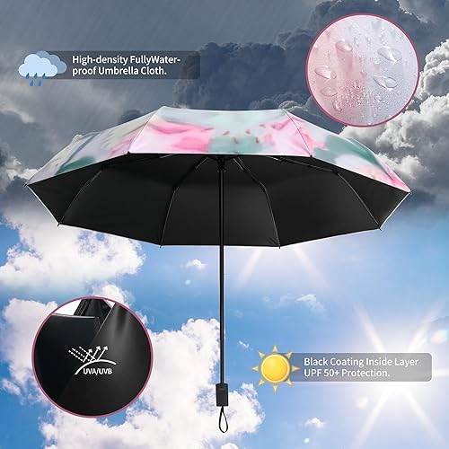 Miniatura 3 de RXHOSIGAY Paraguas ligero con bloqueo UV, perfecto para viajes y uso diario, impermeable y resistente al viento para mujer, color rosa