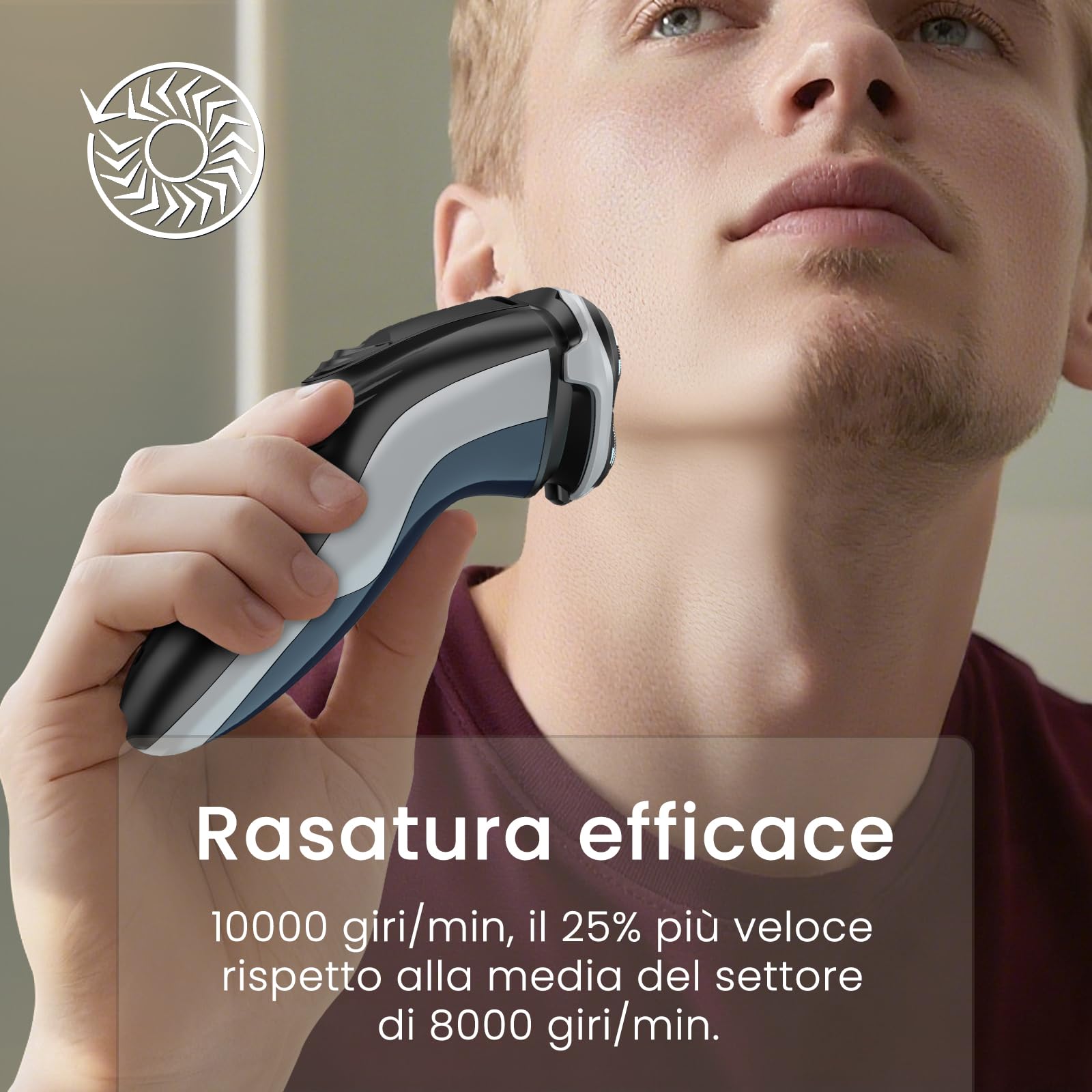 SweetLF Rasoio Elettrico Uomo,Regolabarba con Testine Rotanti 4D, Rasoio Ricaricabile Wet & Dry con Display LED, Rasatura Impermeabile IPX7 Blu Navy (Blu) - 3