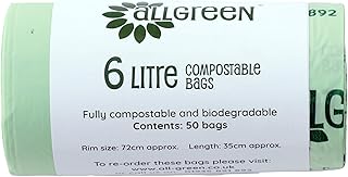 All-Green 6 Litre Compostable Caddy Kitchen Food Waste Bin Liners, Pack of 50, 72cm rim x 37cm length