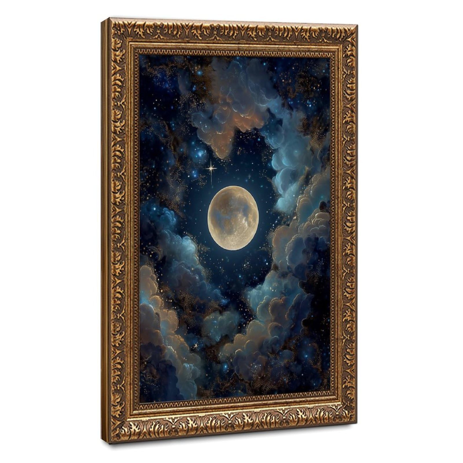 Bareronor Celestial Moon Poster Canvas Poster Bedroom Decor Landscape Office Room Decor Gift 16" L X 24" W