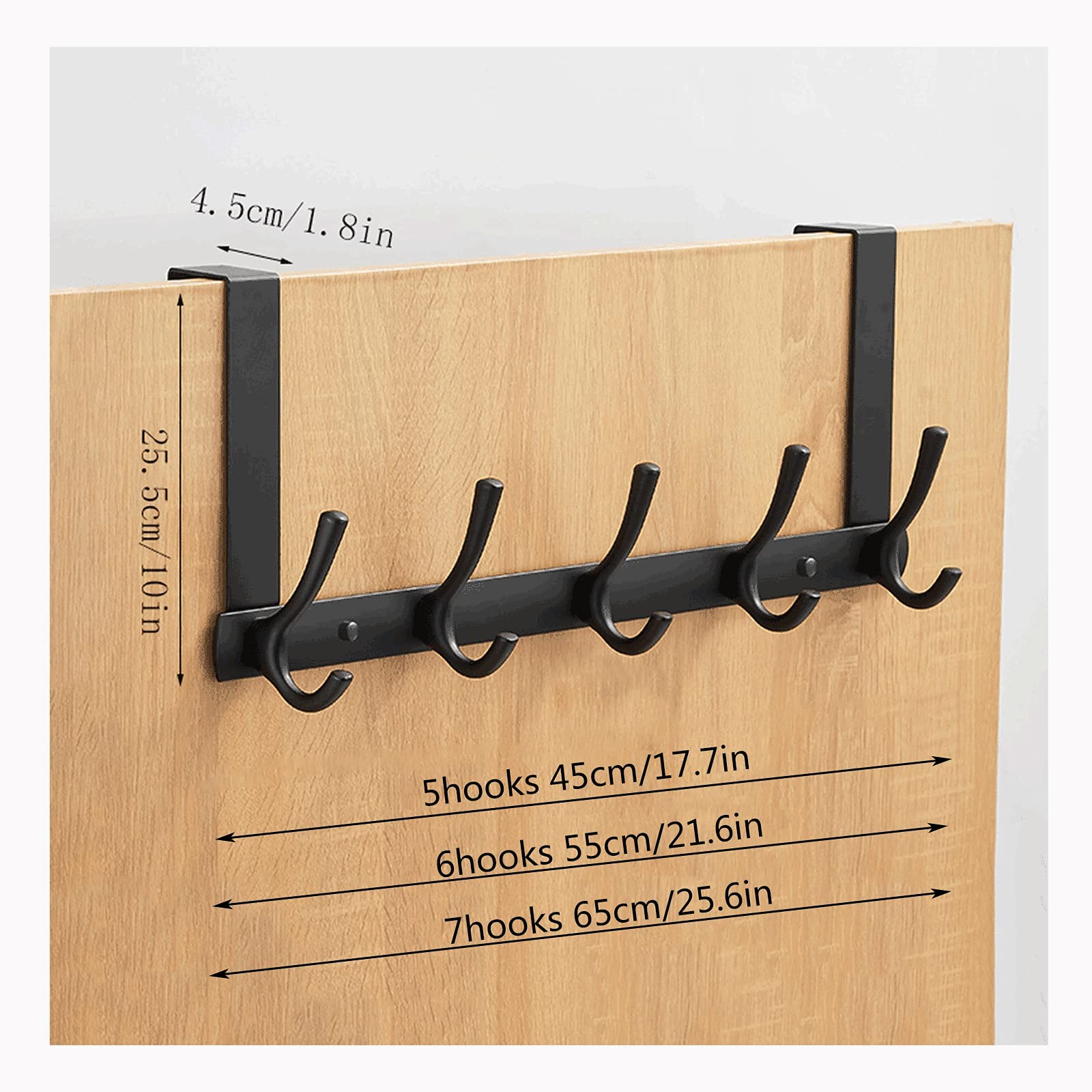 CFWSHJ caihuashopping Percheros Gancho para Puerta, Colgador de Puerta de Aluminio Espacial, Utilizado para Colgar Abrigos, Albornoces, Sombreros, Ropa, Toallas, Toallero (5 6 7 Gancho Negro) Gancho