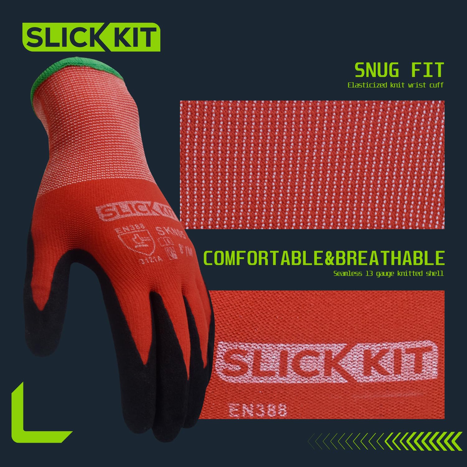 Work Gloves Sandy Nitrile Coated, for Men and Women, Touchscreen Gardening Gloves, Ideal for General Duty Work, 6 Pairs, Red (Large/9)