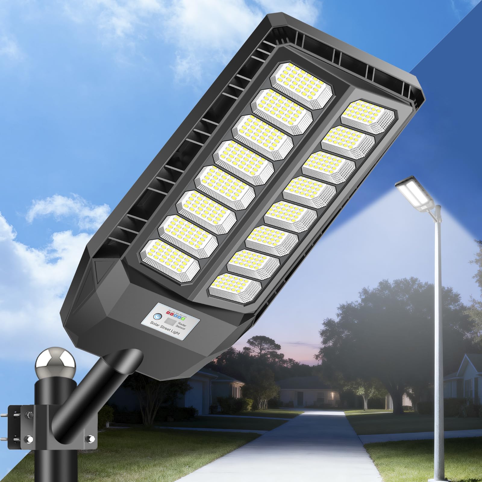 800W Solar Straßenlaterne mit Fernbedienung,IP66 Wasserdichte Solarlampen für Außen mit Bewegungssensor,6500K Solarleuchten Superhelles LED Solar Strahler Außen für Gärten,Garage,Straßen