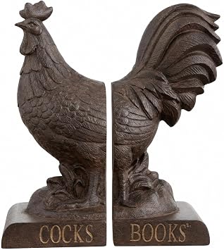 Comfy Hour 9.5 inches Height, Bronze Rooster Antique Vintage Figurine Style Bookends, Rustic Farmhouse Animal Statue Home Decor, Heavy Duty Book Stoppers Pair