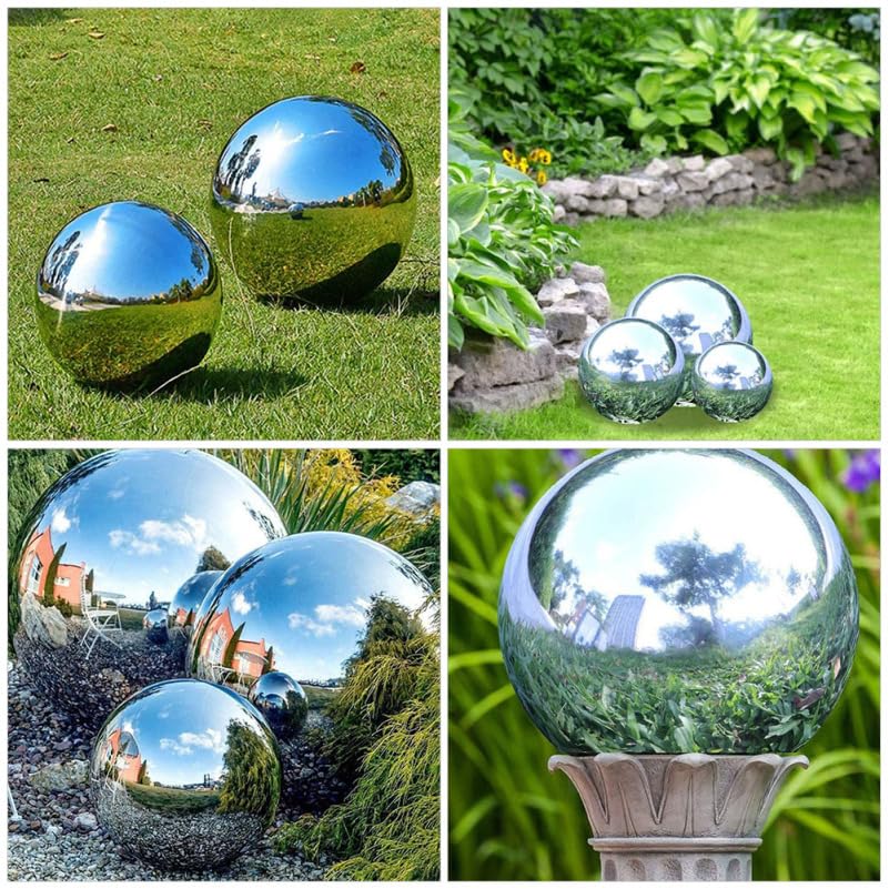 Yardenfun 5Pcs Mirror Polished Stainless Steel Reflective Balls Hollow Spheres for Outdoor Garden Decor Gazing Balls for Garden Shiny Decorative Ornaments