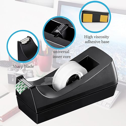 Miniatura 2 de Minghaoda Dispensador de cinta de escritorio con base antideslizante, 12 rollos de cinta transparente con dispensador de 34 pulgadas x 1000
