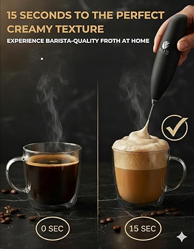 Miniatura 3 de Bean Envy Milk Frother, Coffee Stirrers, Frother Wand, Milk Frother Handheld, Frother with stand, Hand Blender for Coffee, Lattes, Cappuccino, Negro
