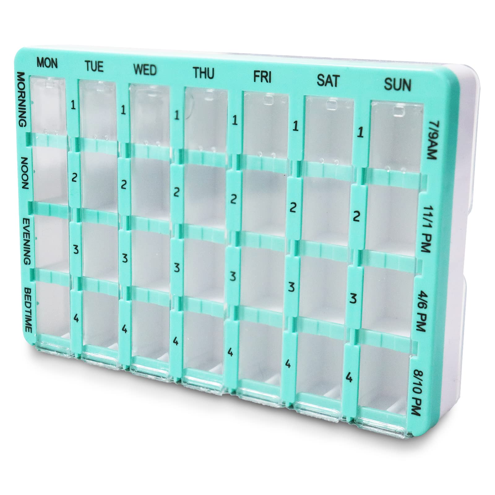 RE-GEN Slide Cover Weekly 4 Part Morn-Bed Pill Medication Medicine Tablet Organiser Box