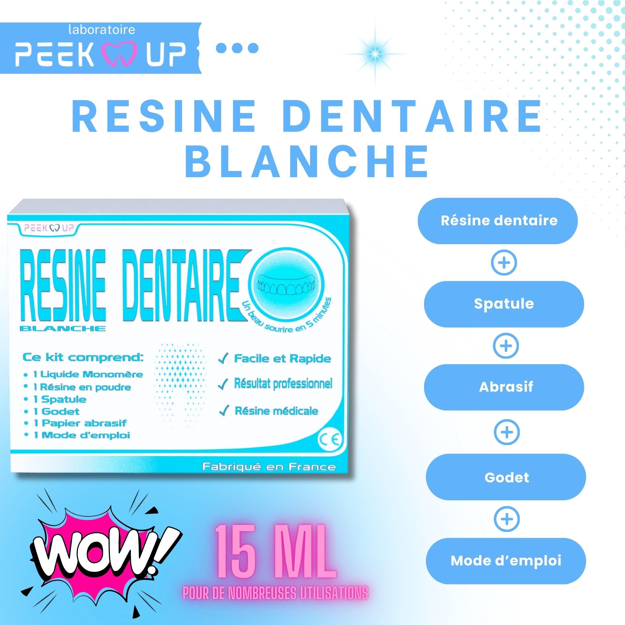 RESINE DENTAIRE BLANCHE pour réparer les prothèses dentaires