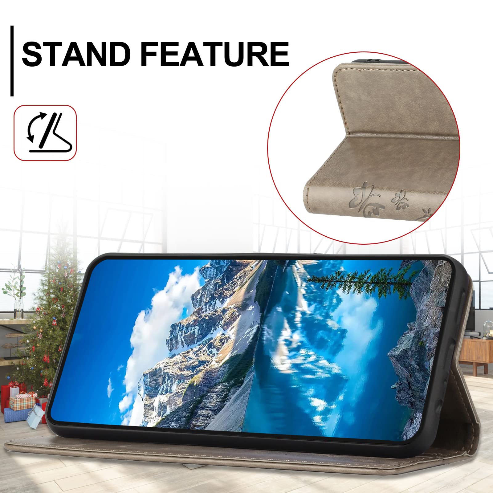 LEMORRY Cover Portafoglio In Pelle Per Oppo A52/A72/A92 Con Slot Per Carte E Supporto, Colore Grigio