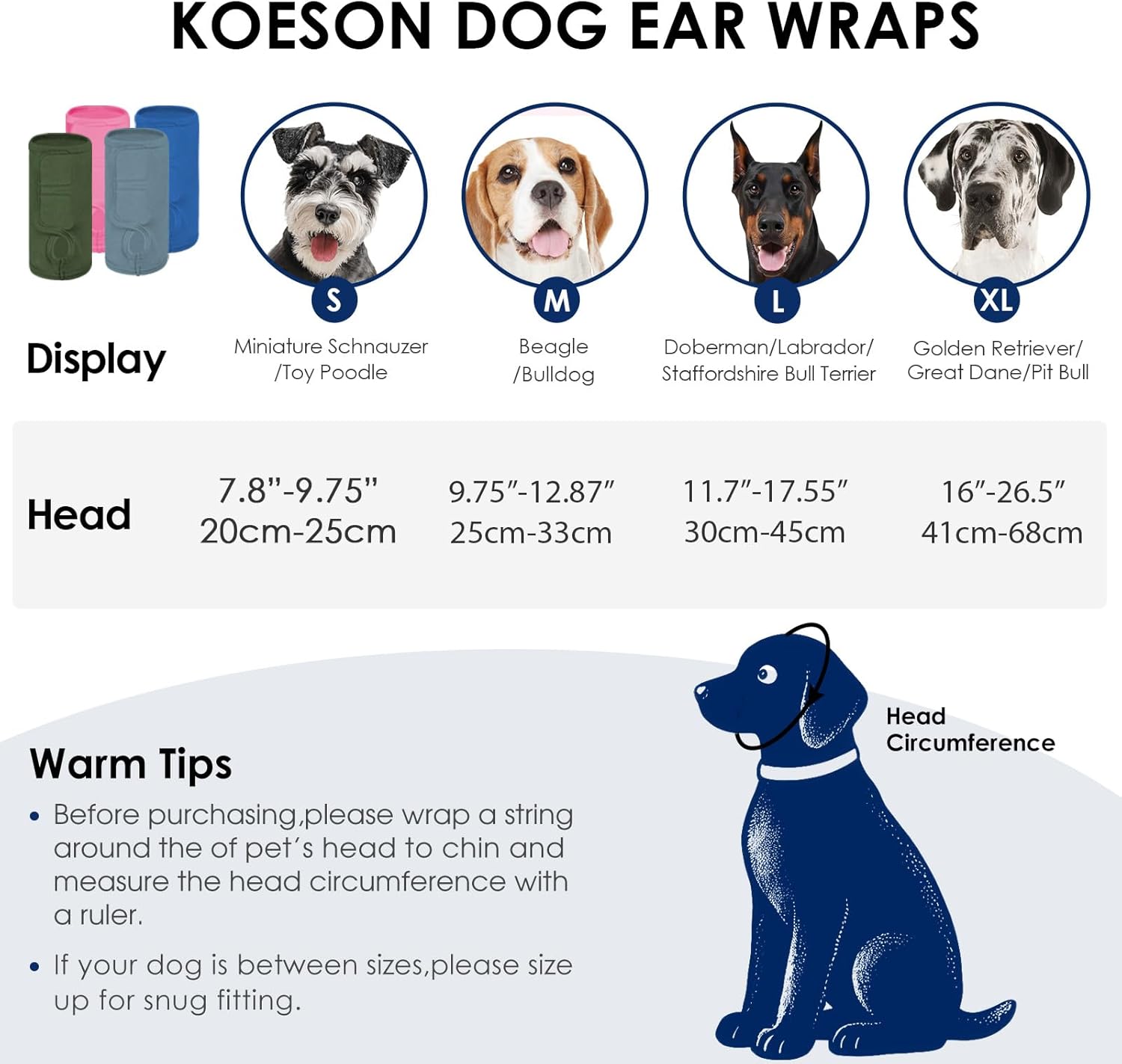 KOESON Dog Calming Hoodie for Large Breeds, Adjustable No Shake Ear Wraps for Dogs, Soft Dog Ear Muffs Noise Protecion, Pet Head, Ear & Neck Covers for Thunder, Firework, Separation Anxiety, Hematoma